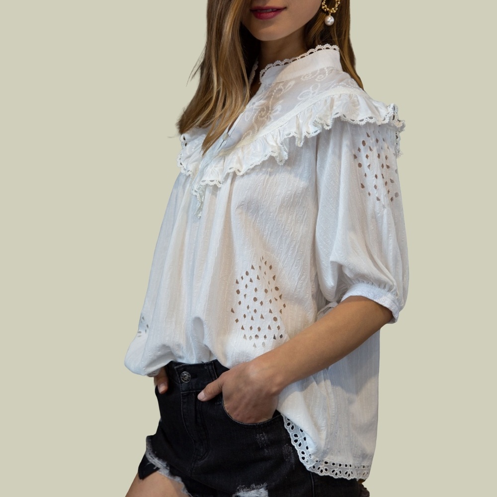 White Boho Ruffle Top